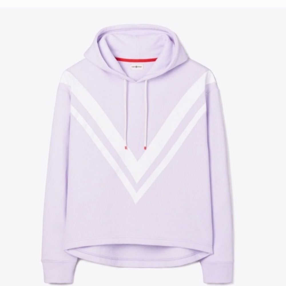 Tory Burch Sport Lavender and White Chevron Hoodie Sz M